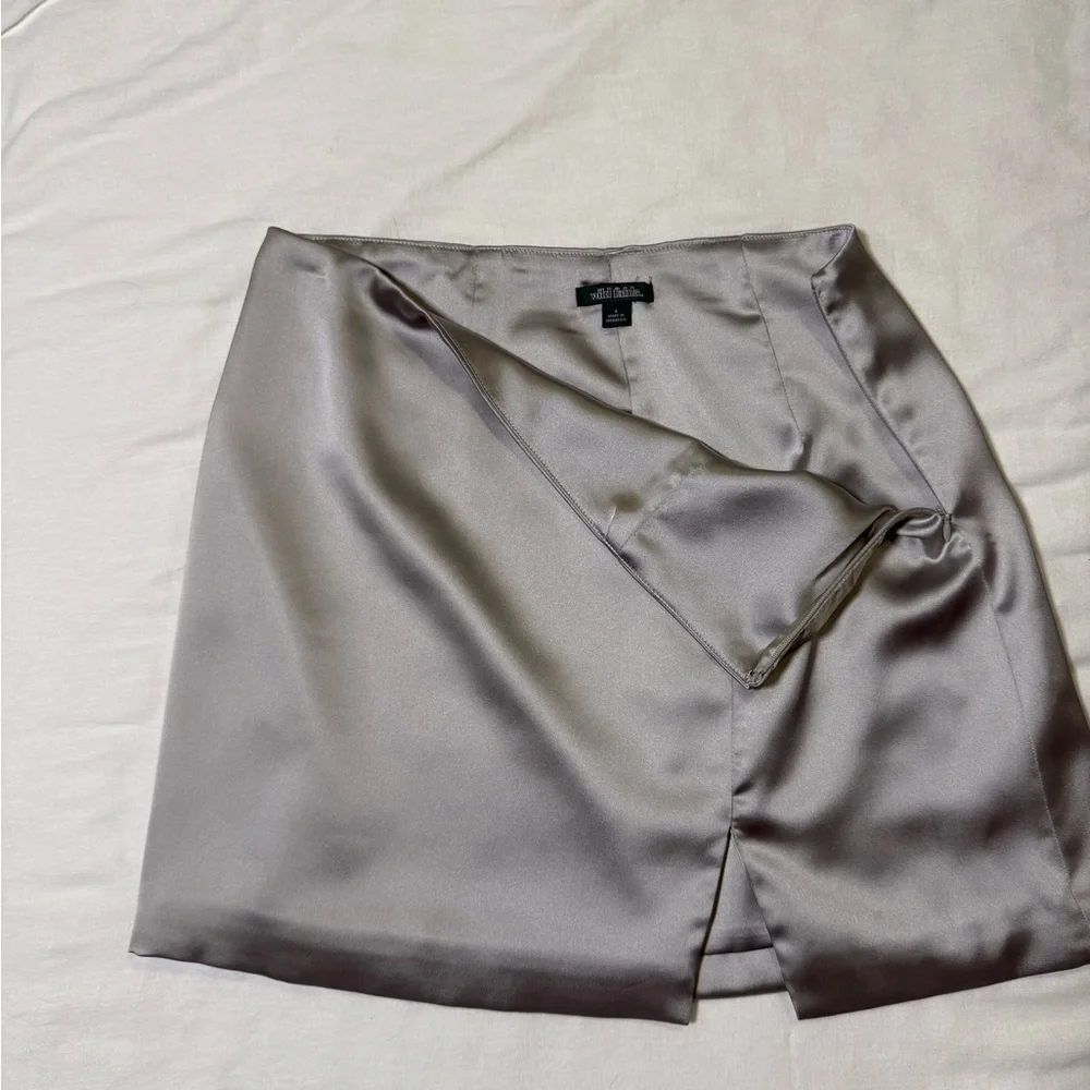 Silver Silk Mini Skirt with Slit | wild fable | small